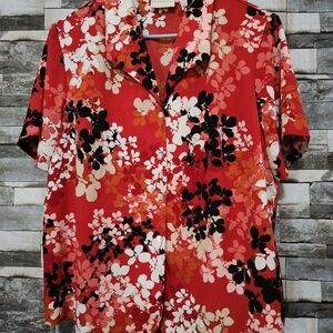Alfred Dunner Red Floral Button-Down Shirt
